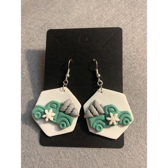 Holiday Tree & Truck Dangle Earrings - Handmade Christmas Jewelry - Picture 3 of 5